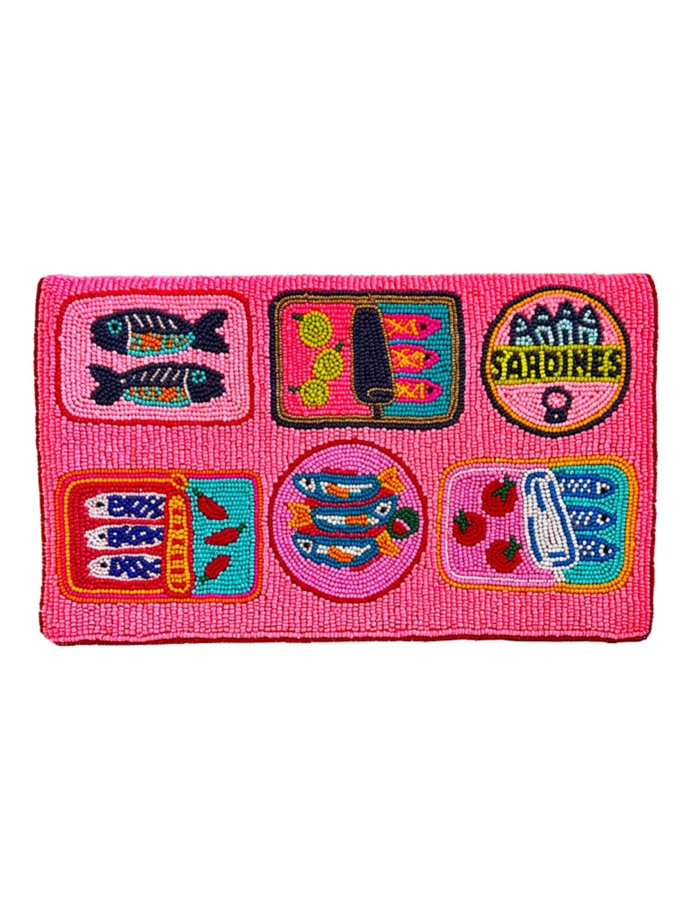 Sardines in Tin Can Crossbody Clutch Bag, Coastal Beaded Bag Lily Posh
